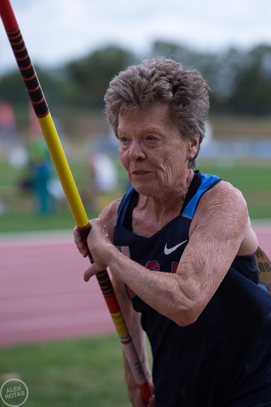 Flo Meiler, the oldest pole vaulter in the world, competing at the World Masters Athletics Championships in Lyon, France in August, 2015. (Photo/Alex Rotas)