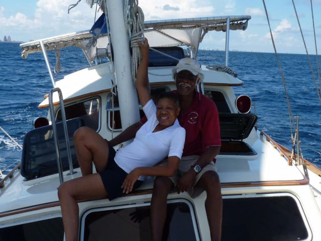 Audrey and Frank Peterman on their boat "Limitless." (Courtesy Audrey Peterman)